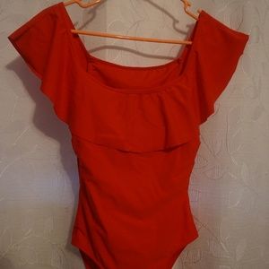 NWT Red One Piece Swimsuit Off The Shoulder Ruffle